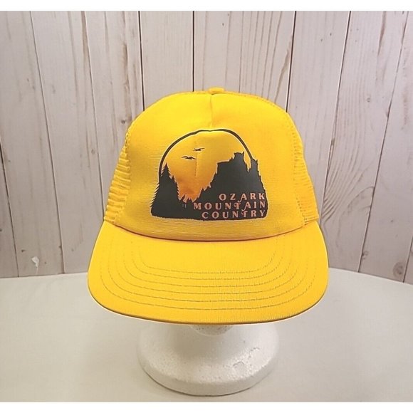 Vintage Ozark Mountain Country Snapback Trucker Mesh Hat Cap Yellow Unisex - Picture 1 of 6
